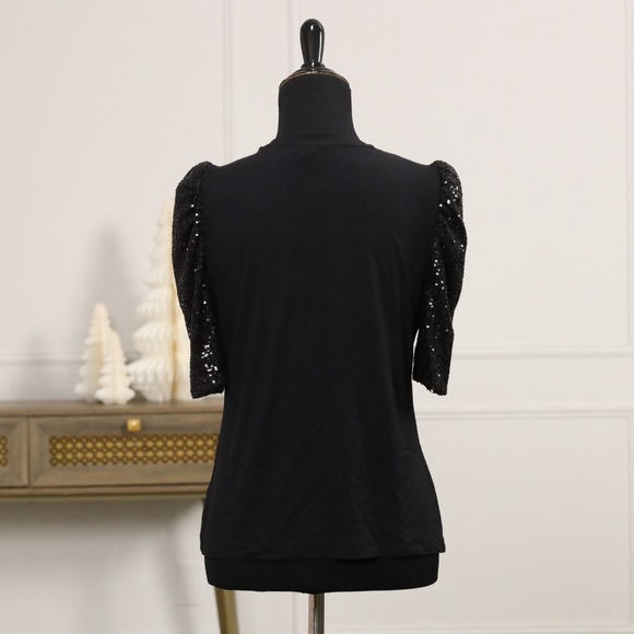 Rachel Zoe Black Top with Sequin Sleeves - Picture 4 of 8